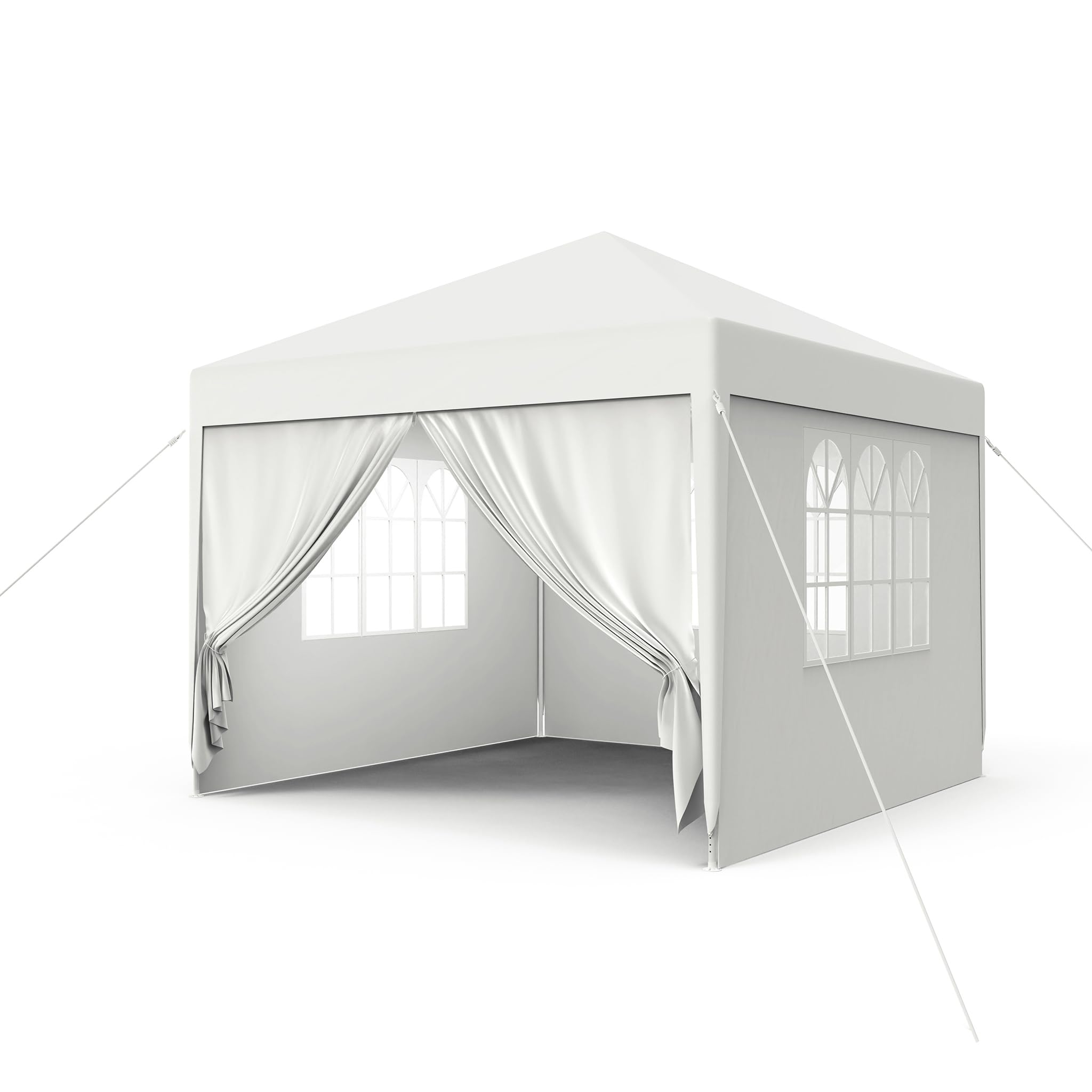 FIVMEN Carpa 3x3m Carpa para Fiestas con Paneles Laterales y Ventanas Pabellón de Jardín Cenador de Poliéster Protección UV Impermeable Gazebo Exterior, Blanco