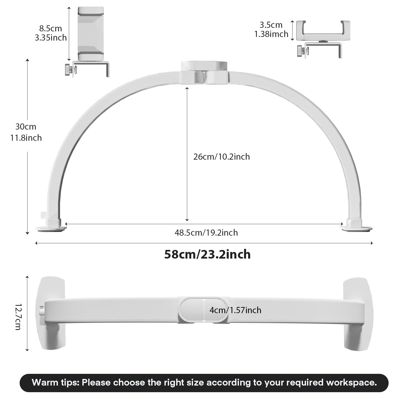 Lampa do paznokci pół księżyca, 23'' 42 W, przedłużająca rzęsy z uchwytem na telefon, lampa biurkowa na półksiężyc dla kosmetyczek, techników paznokci i kosmetyczki, 3000K-6500K (biała, 58 cm)