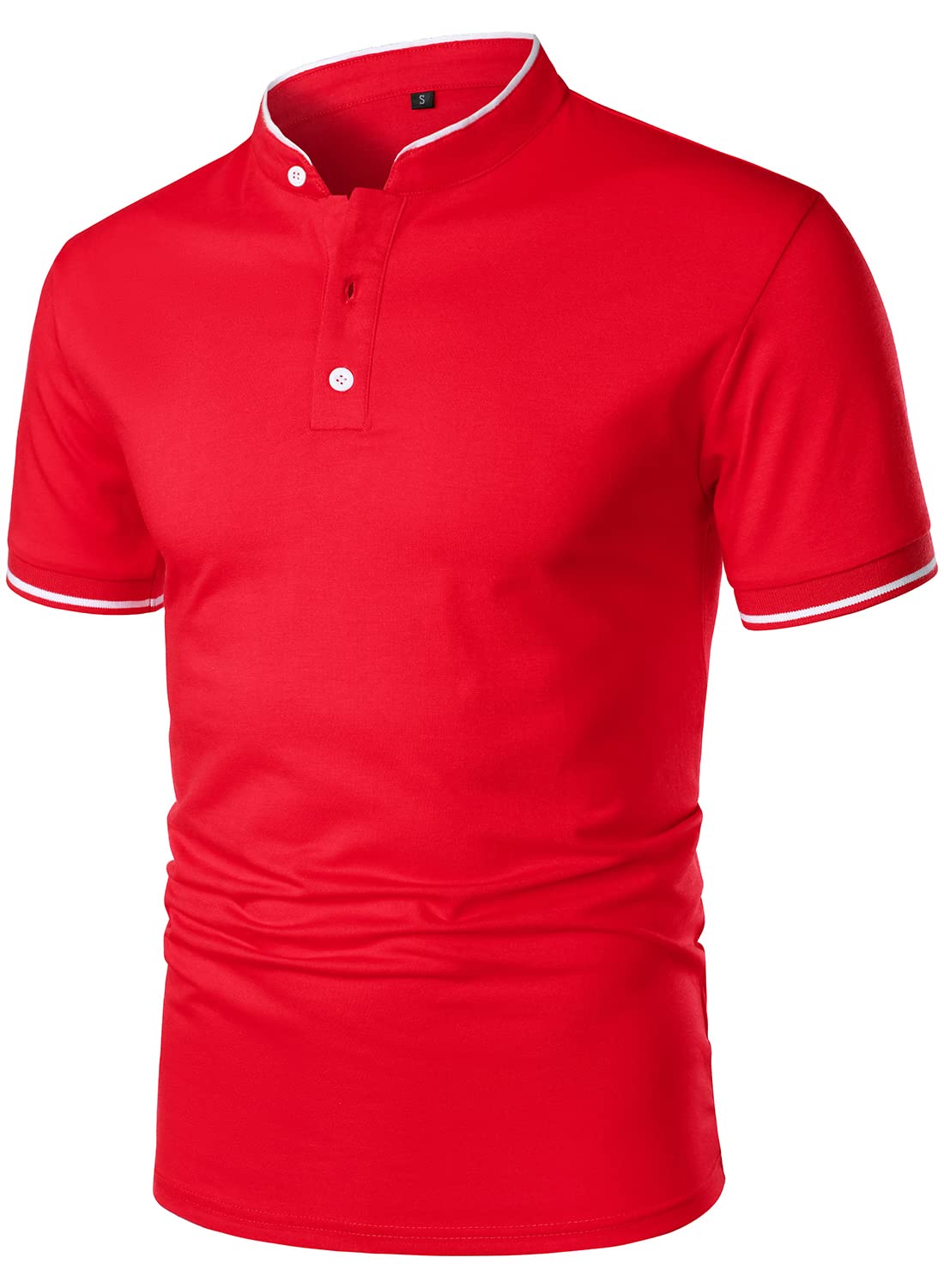 HOOD CREW Mans Fashion Short Sleeve Polo Shirts Summer Casual Band Collar Tops Shirt