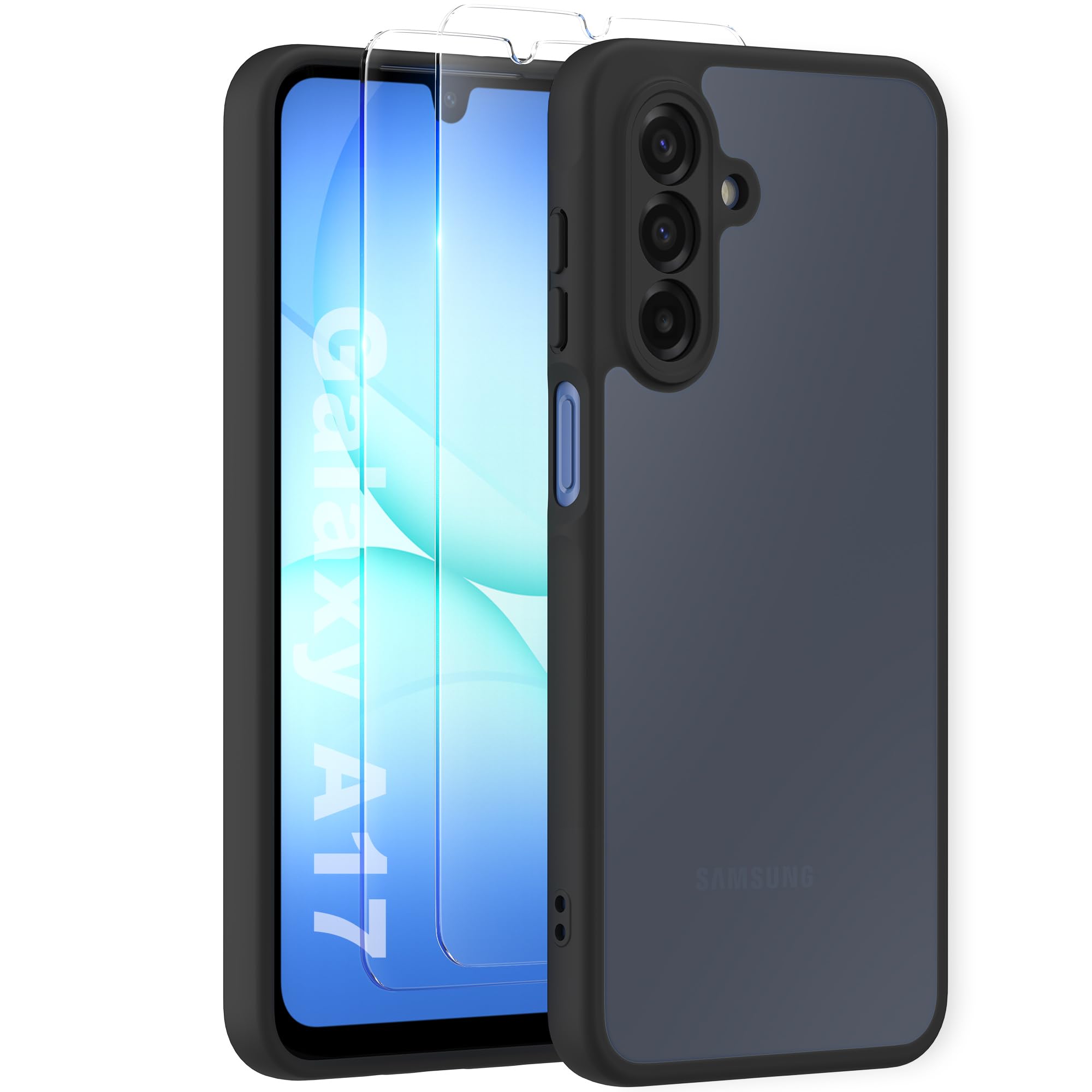 MOONESS Matte für Samsung Galaxy A17 5G Hülle mit 2 Schutzfolie, Kratzfest Transluzente Rückseite Vollständiger Kameraschutz Dünn Handyhülle