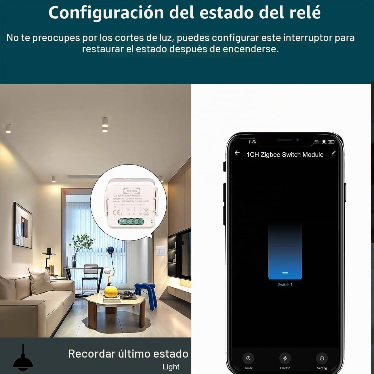Tuya - Interruptor de luz inteligente Wifi, 1 Gang, Mini DIY Switch Módulo relé 16 A, compatible con la aplicación Smart Life/Tuya, (4)