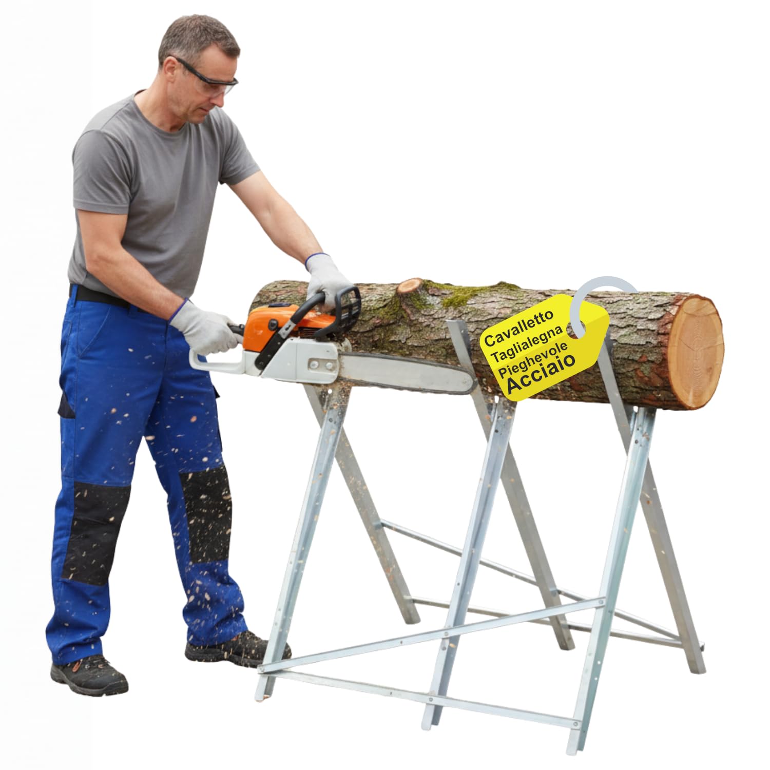 Cavalletto Taglialegna in Acciaio Pieghevole Portata 100 kg con Profili Dentellati per Tronchi fino a 28 cm, Cavalletto per Taglio Legna Stabile per Motosega o Sega Manuale