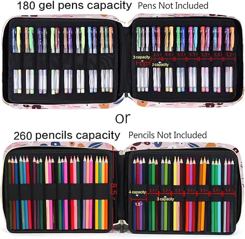 Vista 17 de qianshan Ranura para estuche para lápices, capacidad para 260 lápices de colores o 180 bolígrafos de gel con cierre de cremallera 260-Azul Rosa Daisy