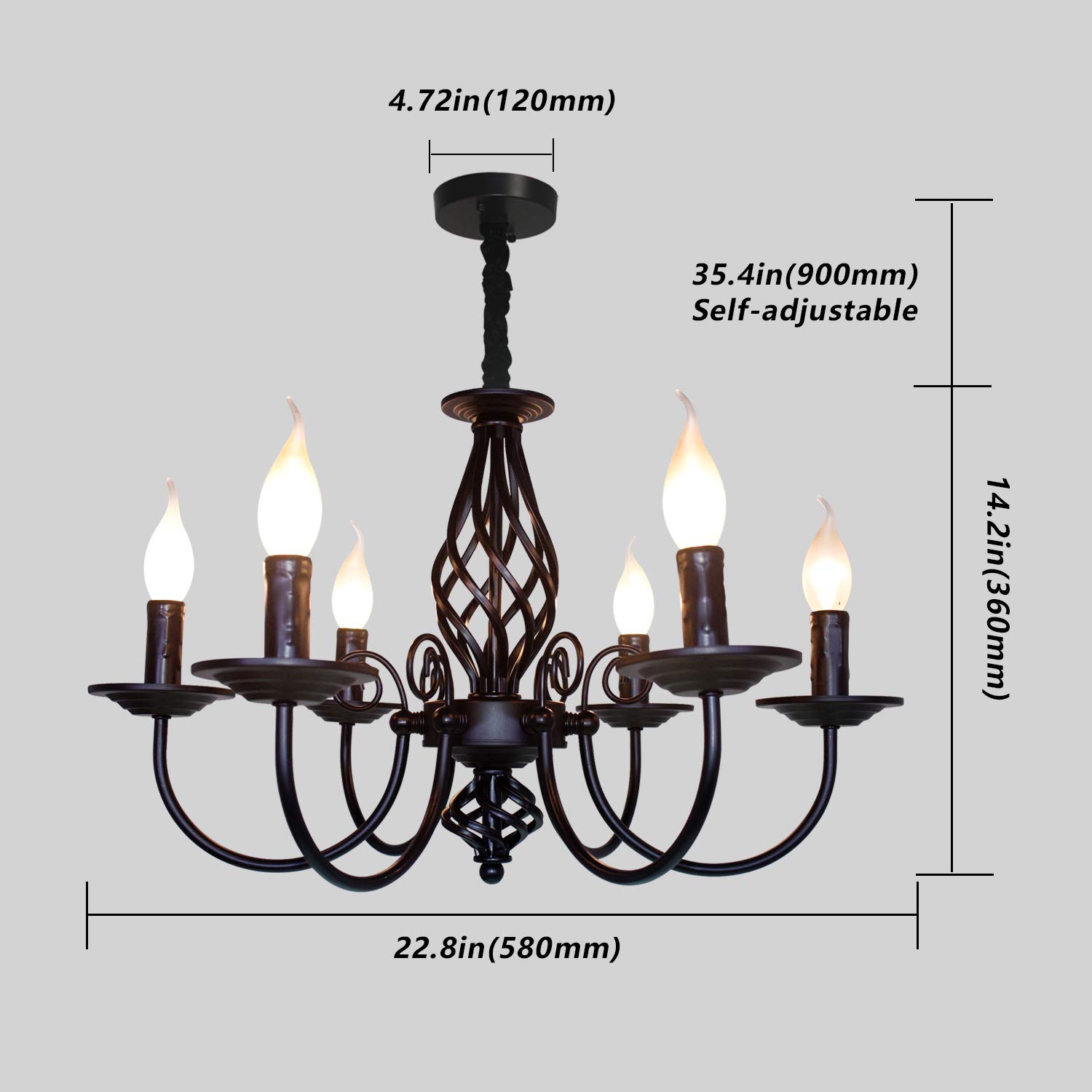 Feng Shui， Landhaus-Kronleuchter, Vintage-Kerzen-Kronleuchter, 6 Lichter, Bauernhaus-Pendelleuchte für Kücheninsel, Esszimmer, Wohnzimmer