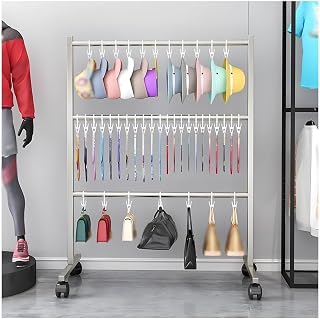 Multifunctional Movable Iron Clothing Rack with Wheels - Adjustable Hat, Sock, Handbag Organizer & Retail Display for Shorts, Bras, Hijabs, Silk Shawls (Silver)