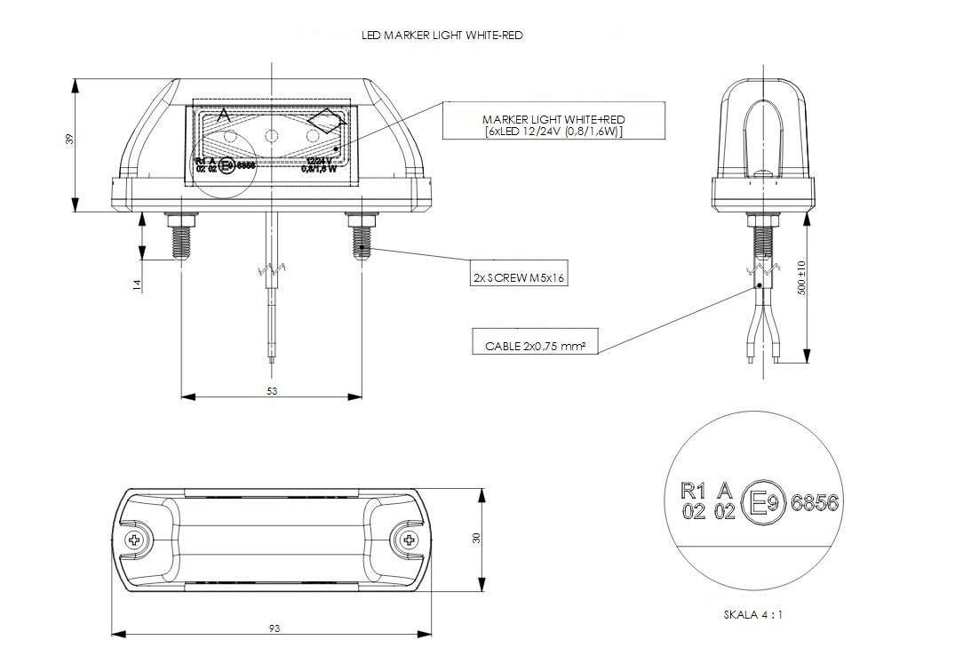 2 Segnalatori Laterali LED Per Auto/camion - 12V/24V, Colori Bianco/rosso/arancio, Omologati E