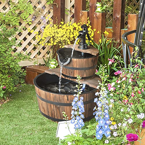 Outsunny cascadefontein 2 verdiepingen tuinfontein sierfontein binnenfontein waterornament waterval waterpomp vurenhout… - Image 3