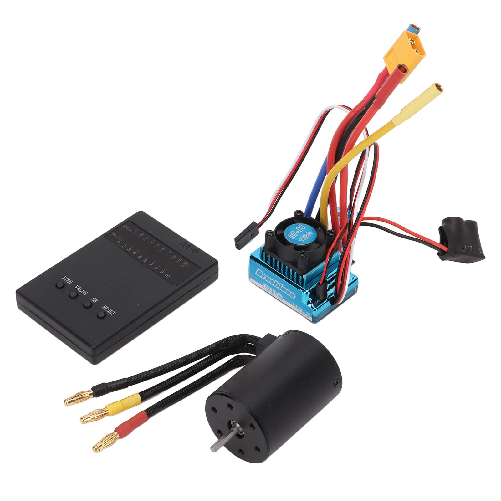 Dilwe Zestaw Silnika Bezszczotkowego 3650, Silnik Bezszczotkowy 3100KV ze Stopu Aluminium z 120A ESC i kartą Programowania, Konfiguracja XT60 2 do 4S dla 1 10 1 8 Kierowców Samochodów RC