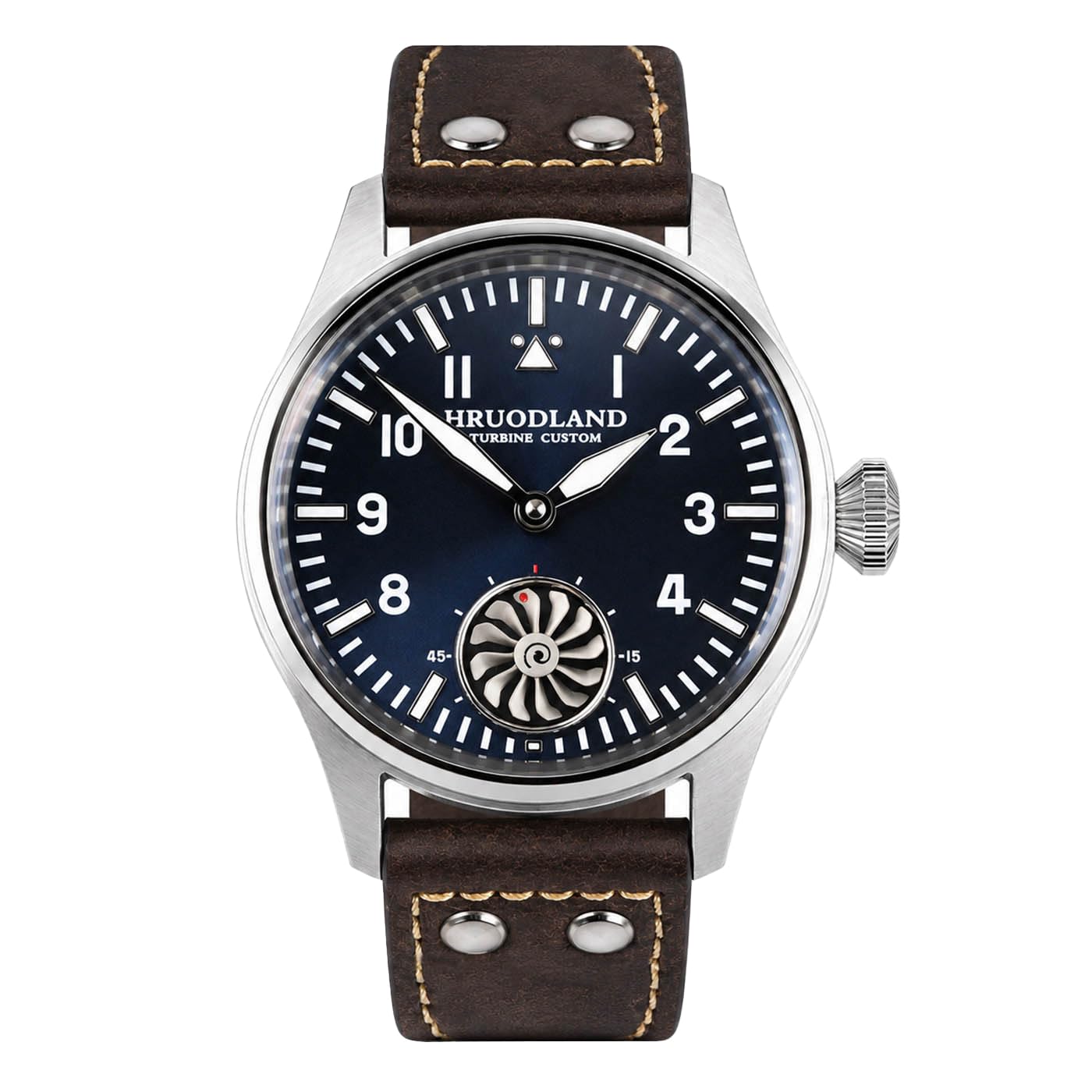 Uhren Herren Automatik mit 3D-Turbine, Saphirglas, BGW-9 Superleuchtstoff & Lederarmband - Retro Fliegeruhr, ideal als Herren Uhr für Alltag & Geschenk