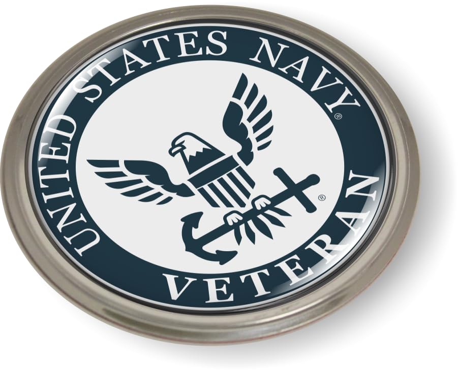 Image of Veteran U.S. Navy Eagle Anchor Icon CAR Emblem Badge Sticker Aluminum Bezel | Officially Licensed US Navy Product, 3D Domed, Semi-Flexible, made by BestLicensePlateFrames