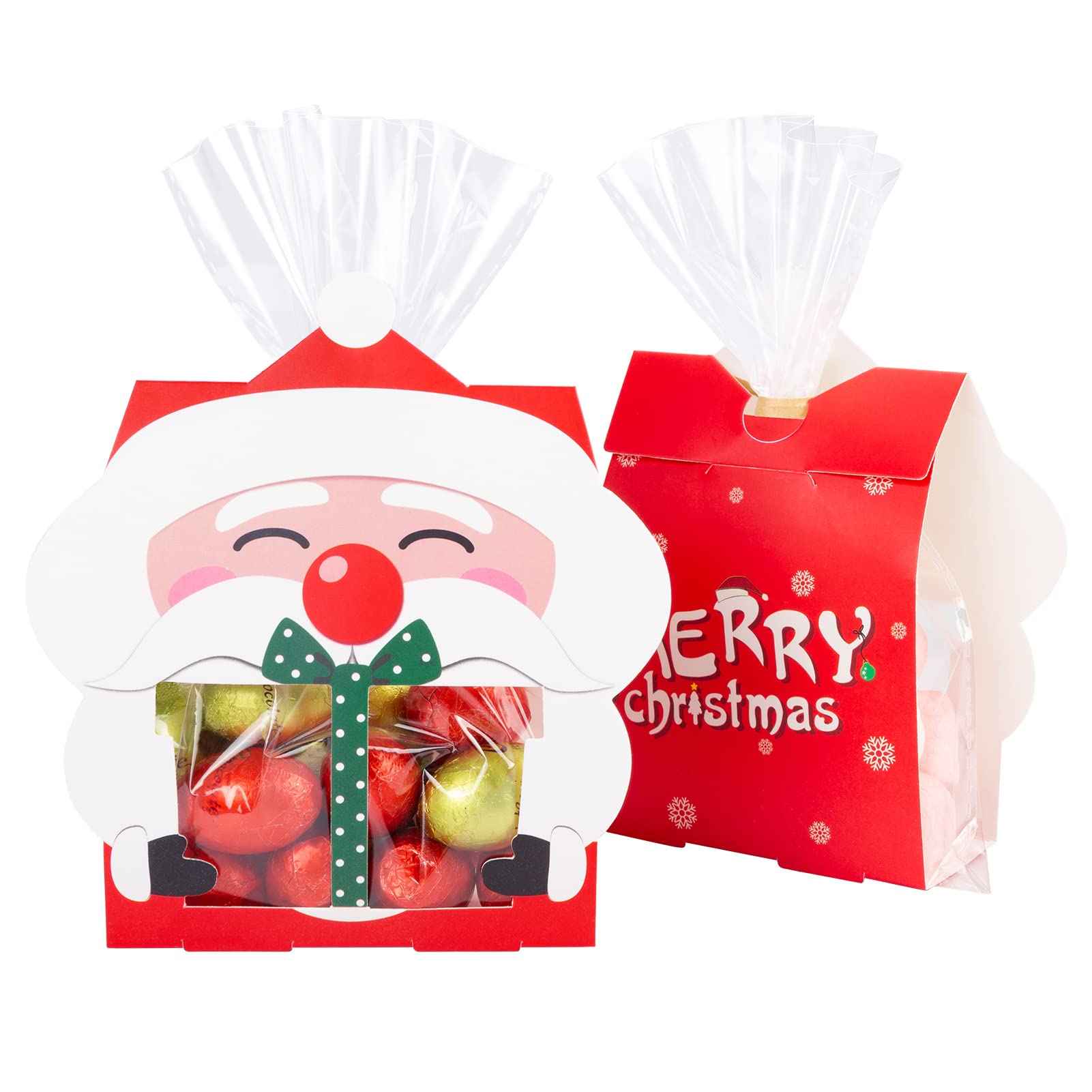 20 Sacchetti Regalo Di Natale Trasparenti Con Scatole Autoassemblanti E Legacci - Per Biscotti E Dolci - 3