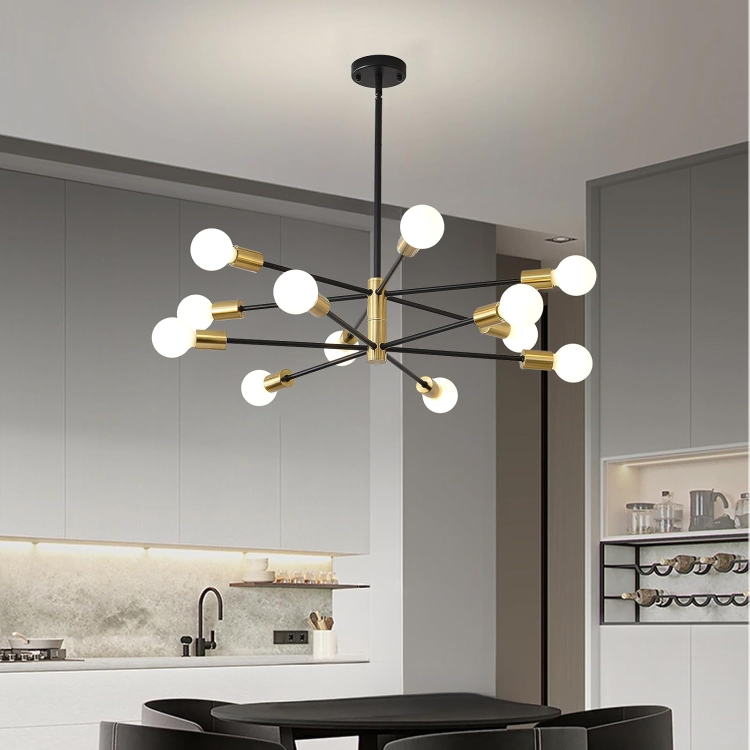 12-Light Black and Gold Sputnik Metal Chandelier