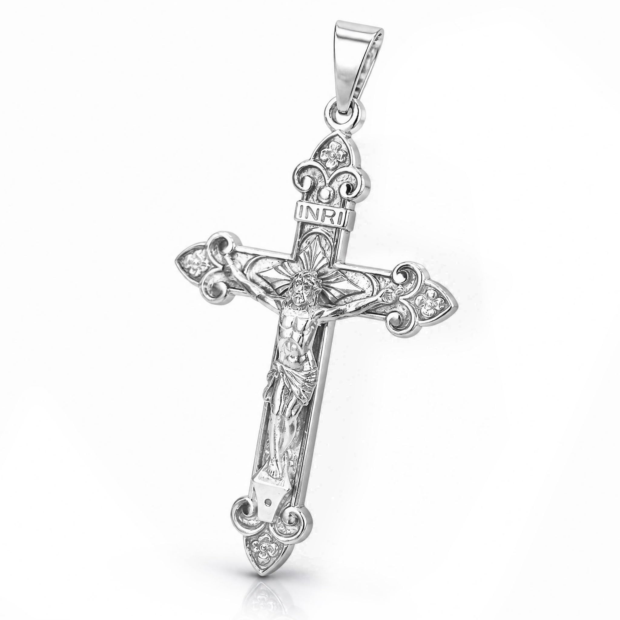 CLEVER SCHMUCK Kruzifix Halskette Silber Kreuz INRI 50 m Jesus Panzerkette 45 cm STERLING 925 im Luxus Etui