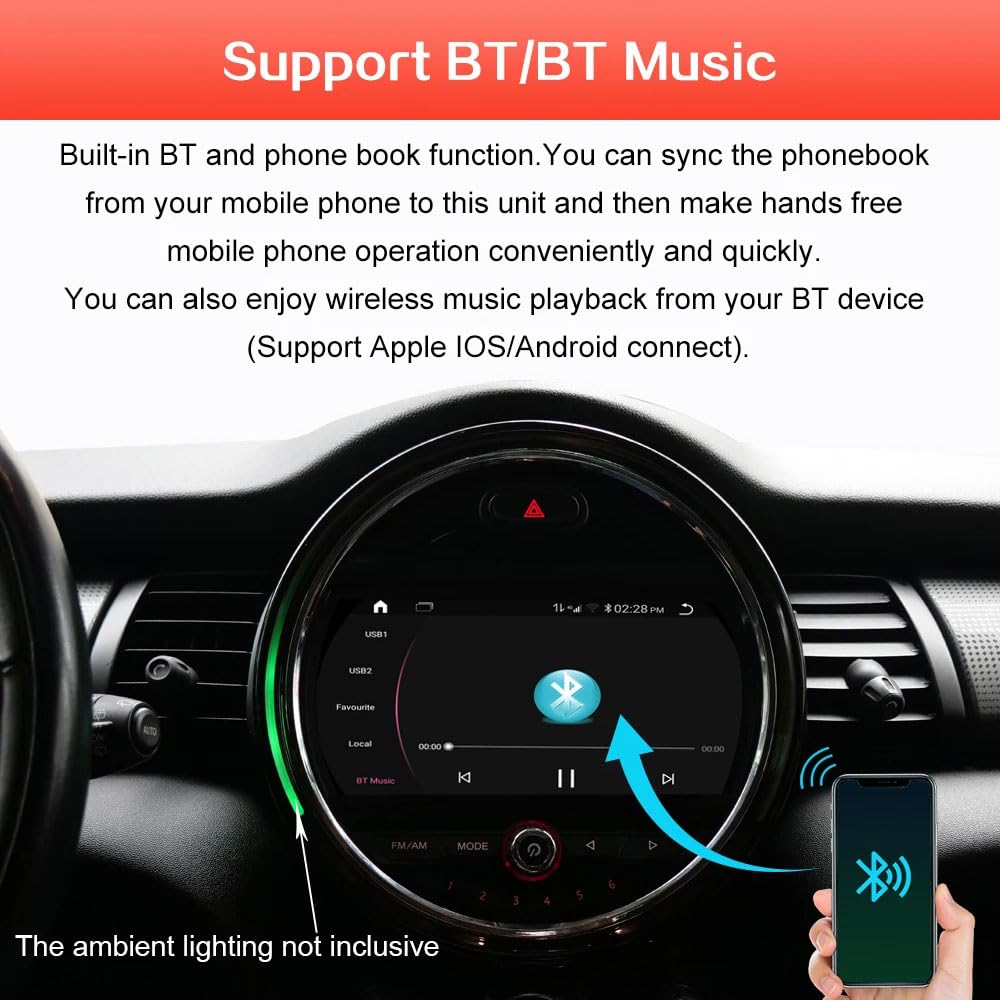 Autoradio Android BMW Mini Cooper R56 F55 F56 F57 avec Navigation GPS WiFi, Bluetooth, Phone Mirrorlink + Caméra de Recul HD pour John Works/One First/One D/SD 2013-2017