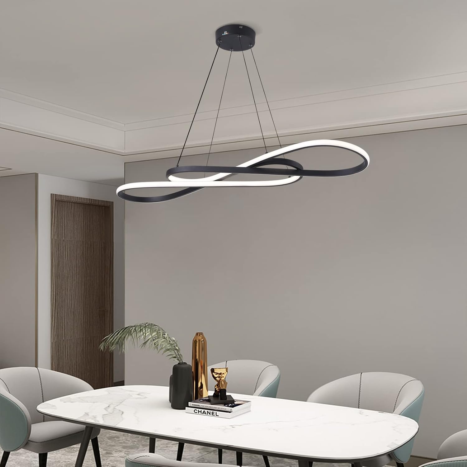Modern LED dimmable Chandelier 45W Color Temperature 3000K-4000K-5000K Creative Design Suitable for Living Room Dining Room Kitchen Island Bedroom Foyer Note the Shape(Black, 40 Inch)