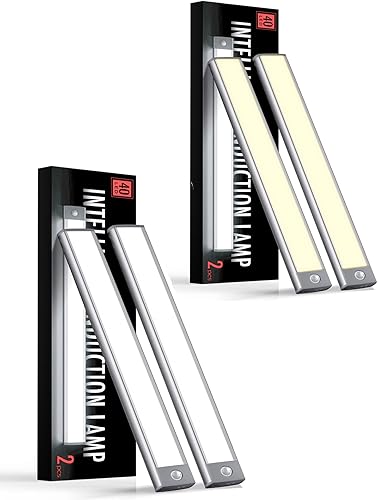 YIGER 40 luces blancas+40 luces cálidas debajo del gabinete, iluminación recargable, luz inalámbrica con sensor de movimiento para interiores, 4