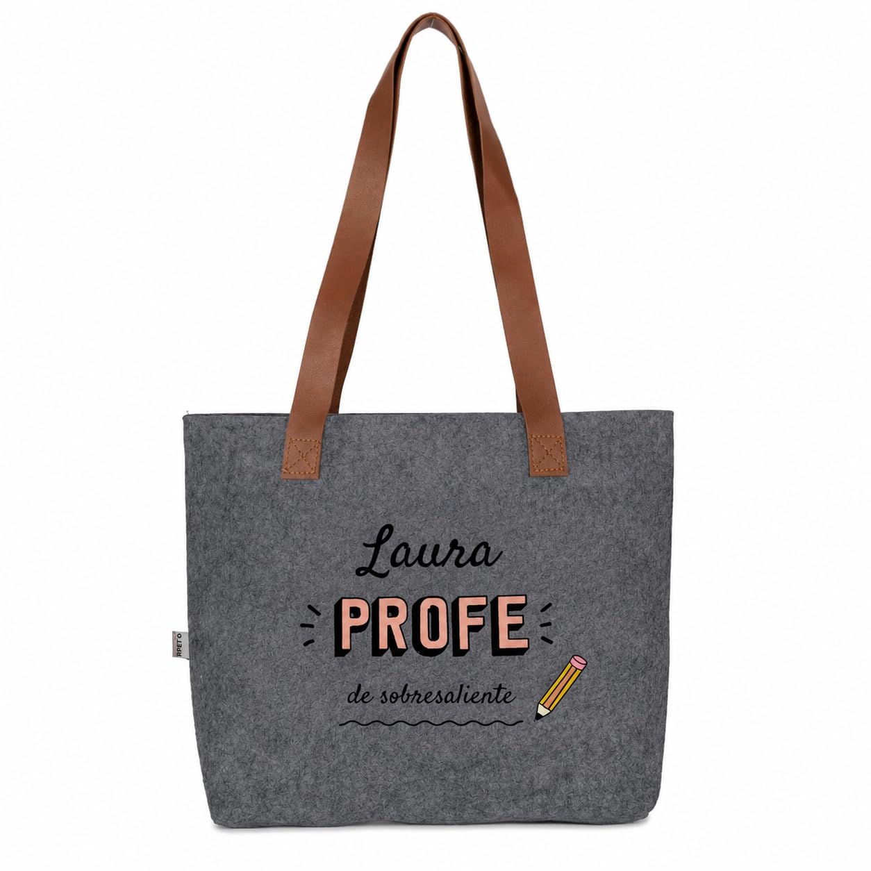 Wanapix | Bolso Gris Personalizado de Fieltro | Bolso de Hombro tipo Shopper | Personaliza con Foto, Nombre, Iniciales o Textos | Asas Largas Reforzadas | Bolsa Ecológica | Regalo Ideal para Mujer
