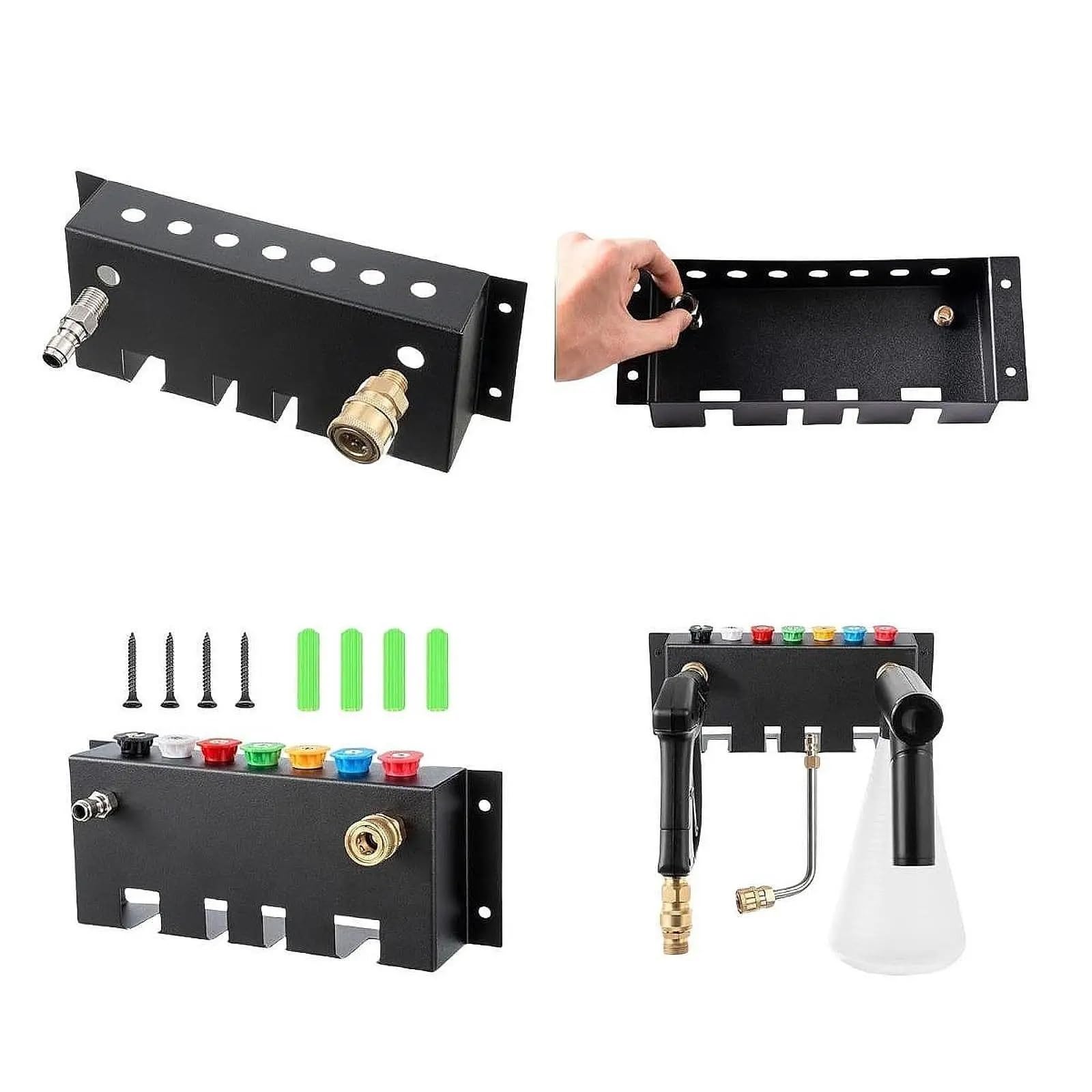 Soporte para pistola de lavado a presión, soporte multifuncional para boquillas, montaje en pared, práctico organizador de herramientas de metal