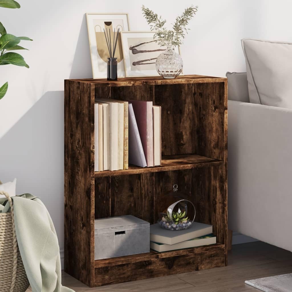 Kompaktes Bücherregal Räuchereiche aus Holzwerkstoff, 60x24x76 cm, mit 2 Böden und Oberplatte für Bücher, DVDs, CDs und Deko, multifunktional als Beistellschrank nutzbar,