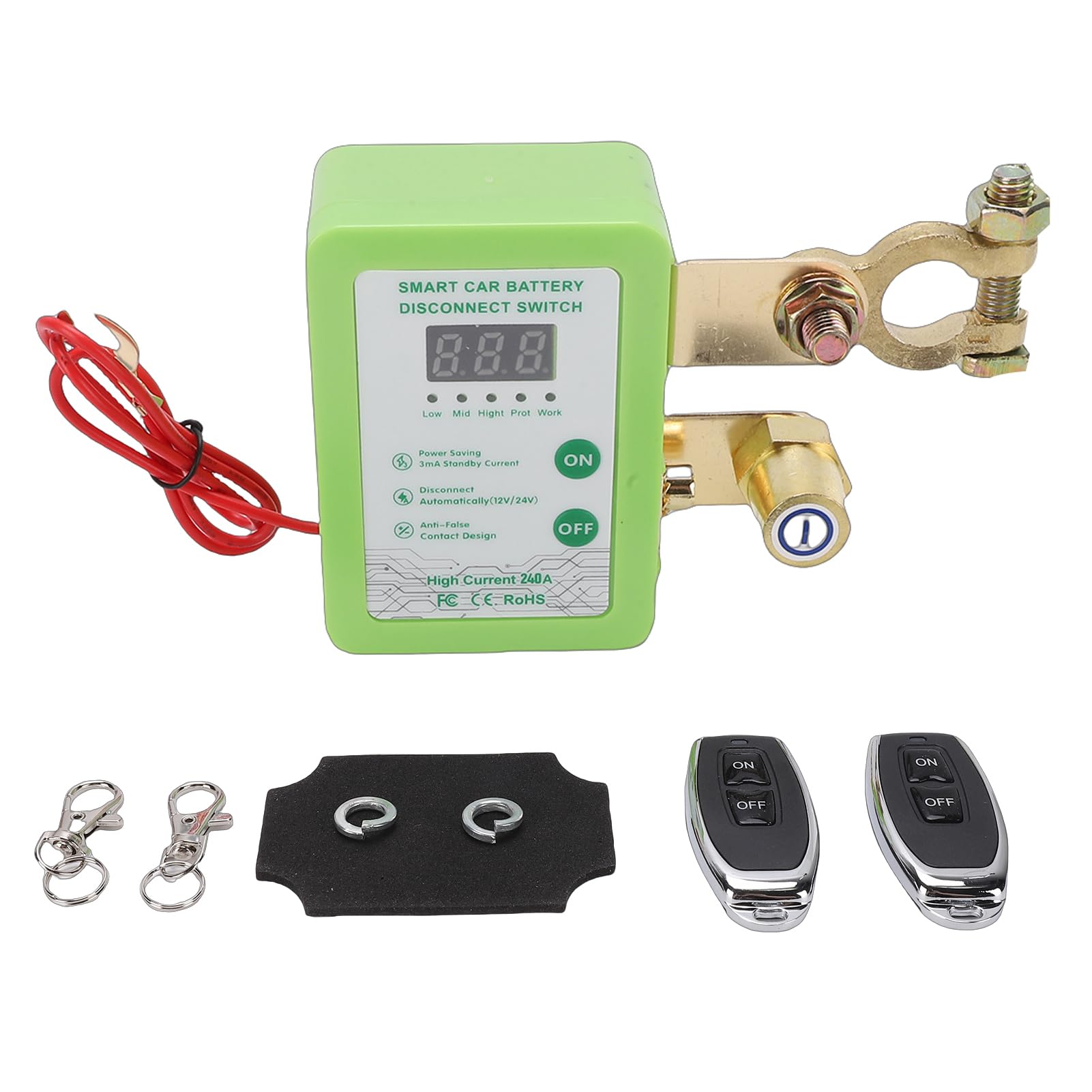 Fabater Coupe-Batterie, Interrupteur de Déconnexion de Batterie à Distance Double Tension 12 V 24 V, Coupe-circuit pour Voiture avec Affichage de Tension LED et Protection Antivol pour Voitures,