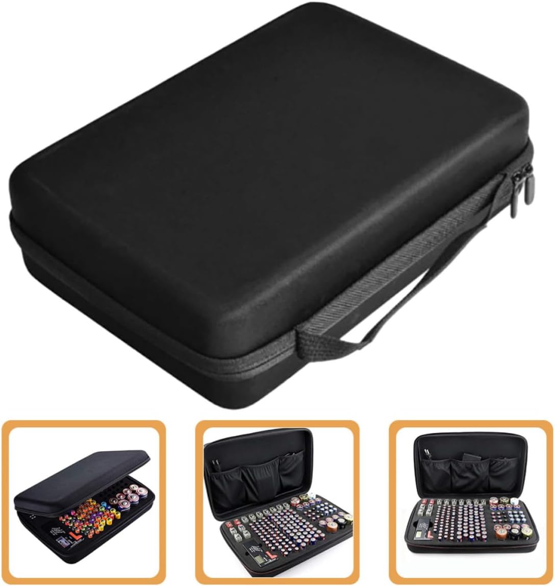 Aa Battery Storage Organizer Case with Shockproof Eva Foam Material, Large Capacity Battery Holder Container, Splashproof and Dirtproof Design for Travel and Small Item Storage