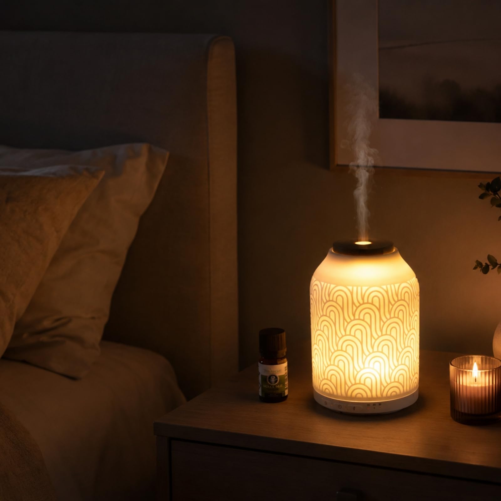 Zen'Aroma Difusor de Aceite Esencial WiFi Praga - Difusor Eléctrico Conectado Compatible Alexa/Google Home - Control Total Remoto en la App Tuya Smart - Materiales Naturales Madera y Cerámica