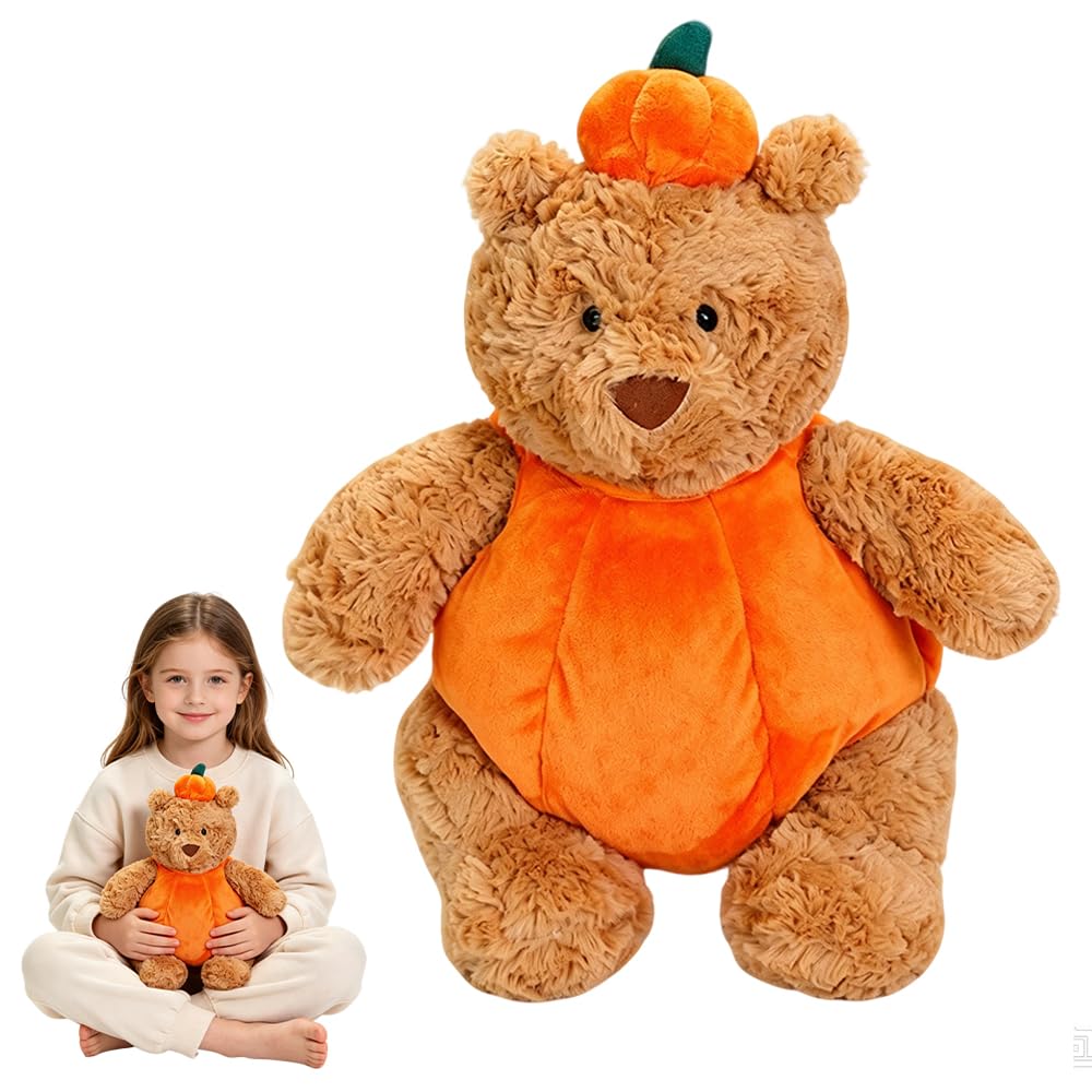 NKFBEV Pumpkin Bear Plush, 38cm Halloween Plush Stuffed Bear Toys, Halloween Pumpkin Teddy, Stuffed Animal Doll Soft Toys, Halloween Plush Doll in Pumpkin Outfit for Girls Boys Gifts,Seasonal Décor(B)