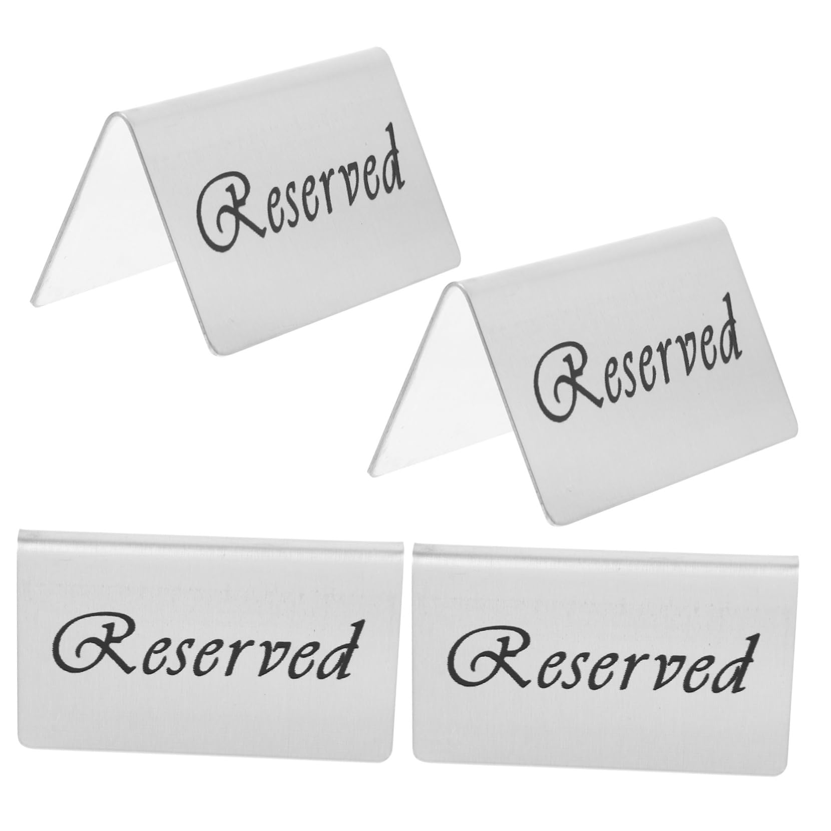4 Piezas Letreros de Mesa Reservada de Acero Inoxidable, Doble Cara, Plata, Diseño Simple y Elegante para Bodas y Fiestas de Noche