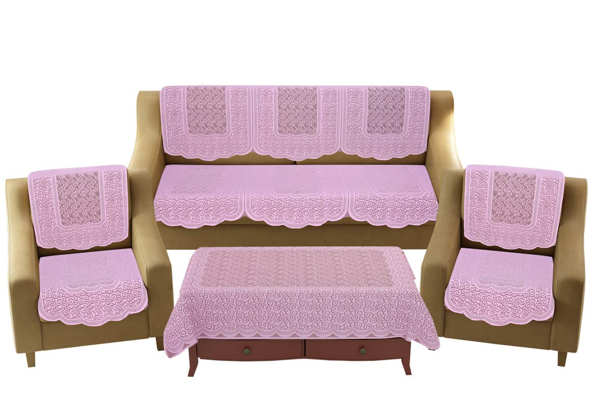 Bhairav Enterprises Net Floral 5 Seater Sofa Cover Set with Center