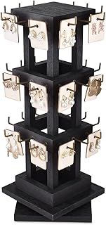 Ikee Design Elegant Wooden Rotating Jewelry Tower-36 Hooks for Earrings, Bracelets, and More - Versatile Countertop Rack for Store, Tradeshow, and Home, Black Color
