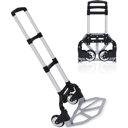 Uholan Household Trolley Aluminum Alloy Pull Rod Portable Cart Load 165lb Folding Telescopic Hand Truck Luggage Trailer Grocery