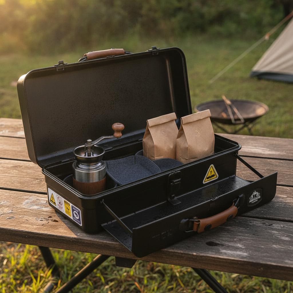 Camping-Aufbewahrungsbox aus Metall, Elegantes Cremeweiß