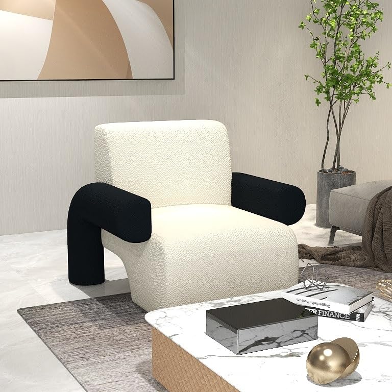 KIBONCY Sillón de Lujo Italiano for Relajarse - Sofá Individual de Lana de Cordero de diseño escandinavo Irregular for salón o balcón(Black)