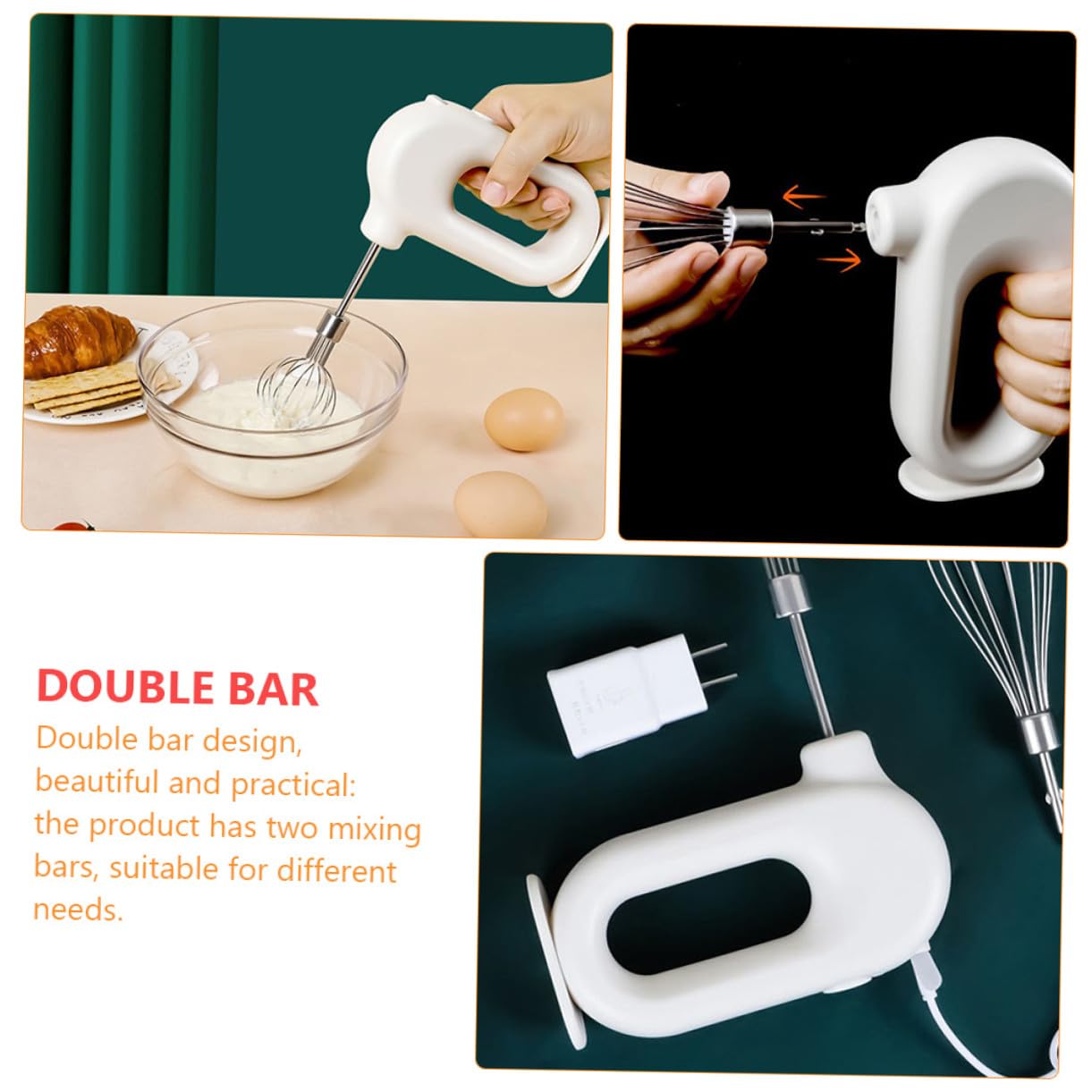 Sbattitore Elettrico da Cucina Ricaricabile USB Frusta a Mano in Acciaio Inox e Plastica, Leggero, Capacità 1500ma, per Natale e Regali Housewarming