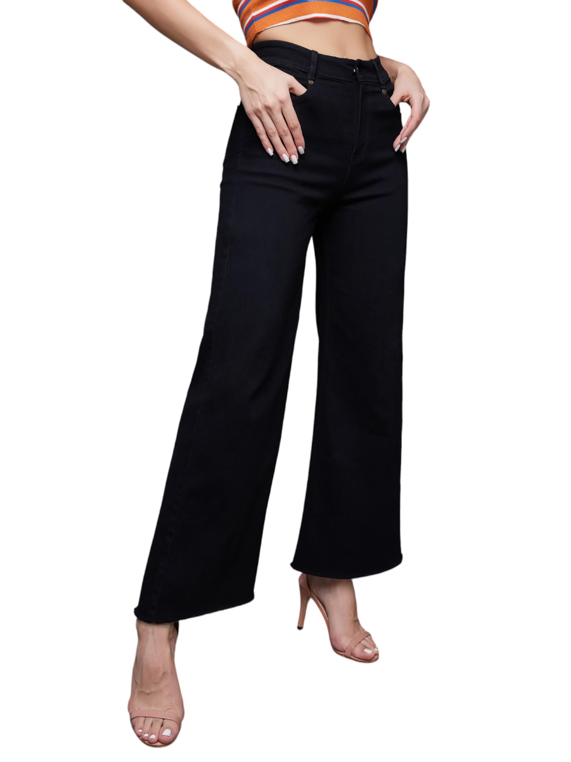miss chase Women's High Rise Clean Look Regular Length Stretchable Wide Leg Denim Jeans-picture-23