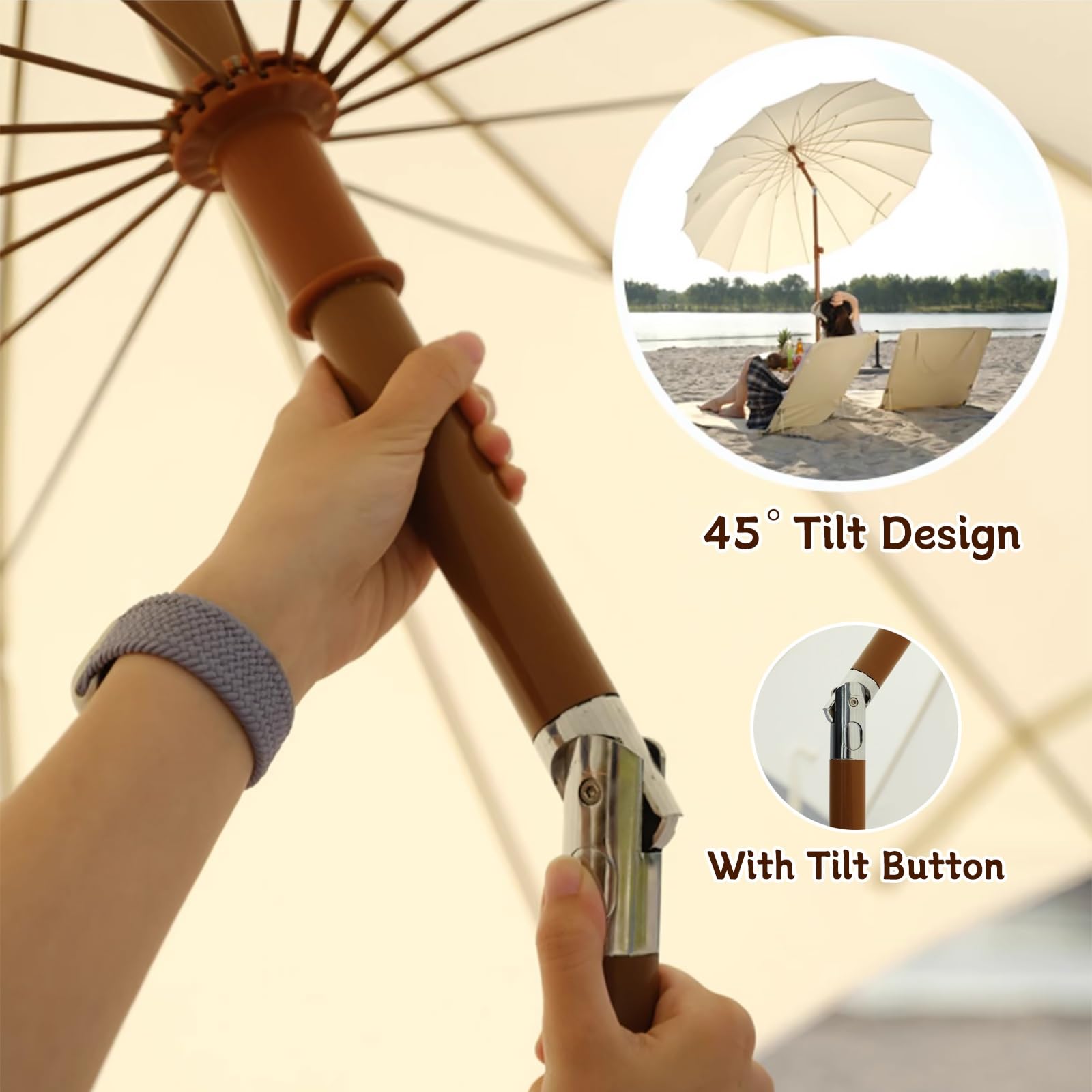 ELZEM Blanco Sombrilla Jardin 200cm Inclinable Sombrilla Playa Antiviento Con Base Sombrillas Terraza Con 16 Varillas Parasol Terraza Impermeable Con Bolsa De Transporte Para Patio Jardín Piscina