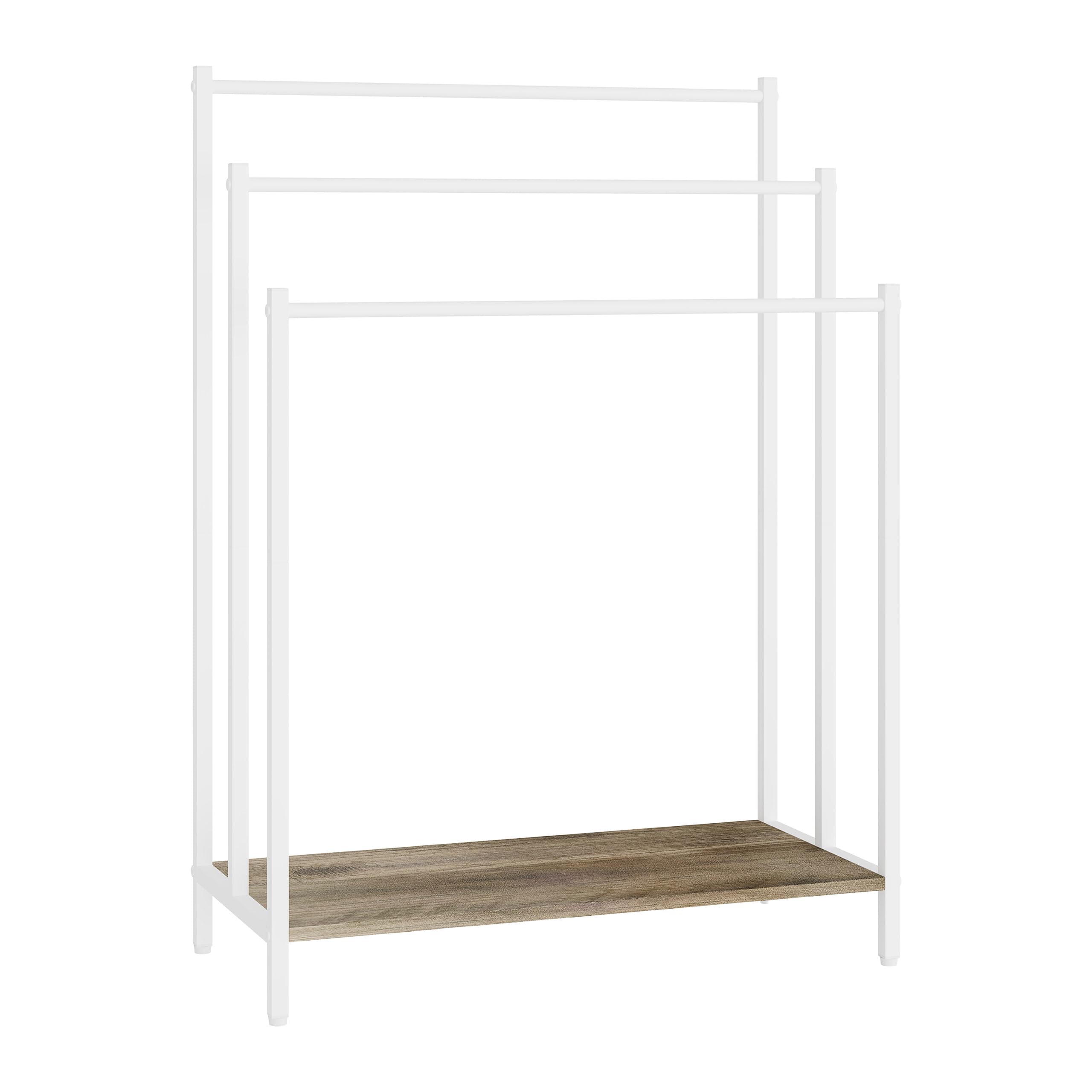 Relaxdays Porta Asciugamani con ripiano, Effetto Legno, 3 Barre, HxLxP: 81x60x28 cm, Naturale/Bianco