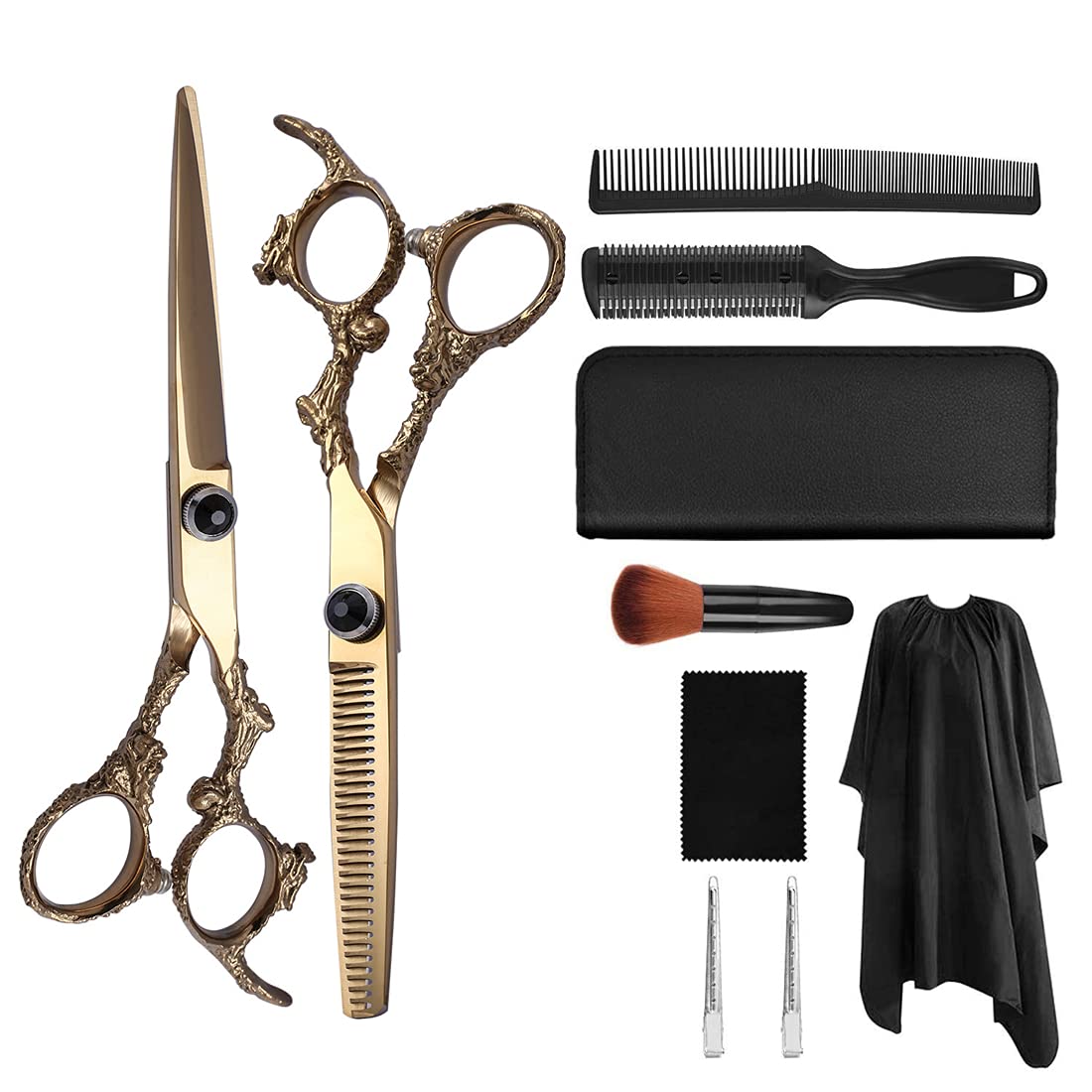 Conjunto de Tijeras de peluquería Profesional de 6.0 Pulgadas, Conjunto de Tijeras de Corte de Pelo de 10 pcs, para barbero, salón, hogar, luz y Afilado