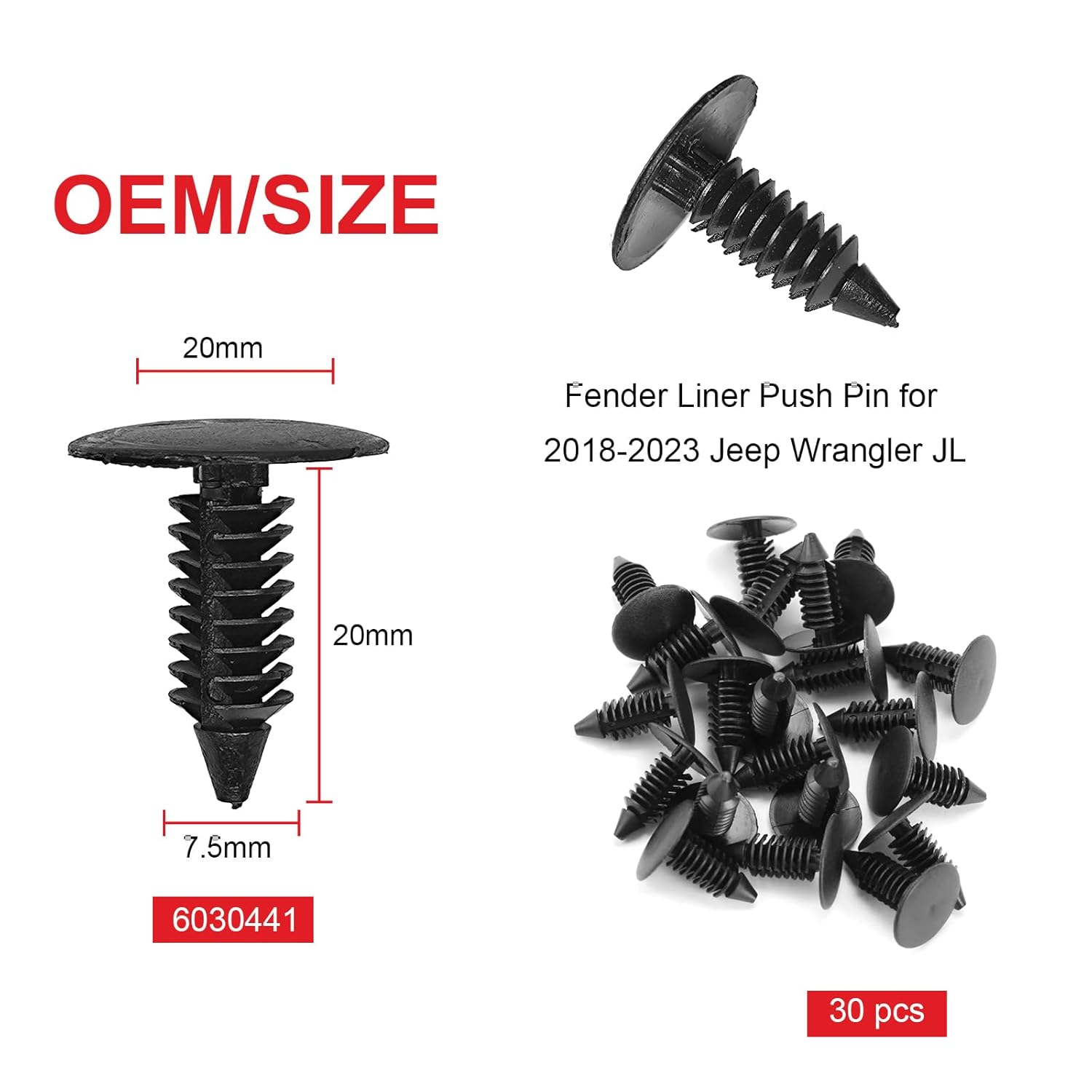 121PCS Fender Clips for 2007-2022 Jeep Wrangler JL JK & 2005-2010 Grand Cherokee, Retainer Push Pins 6030441, Plastic Rivets 6506007AA, Rocker Molding Clips 68039280AA, Grill Bumper Push Pins 6503598
