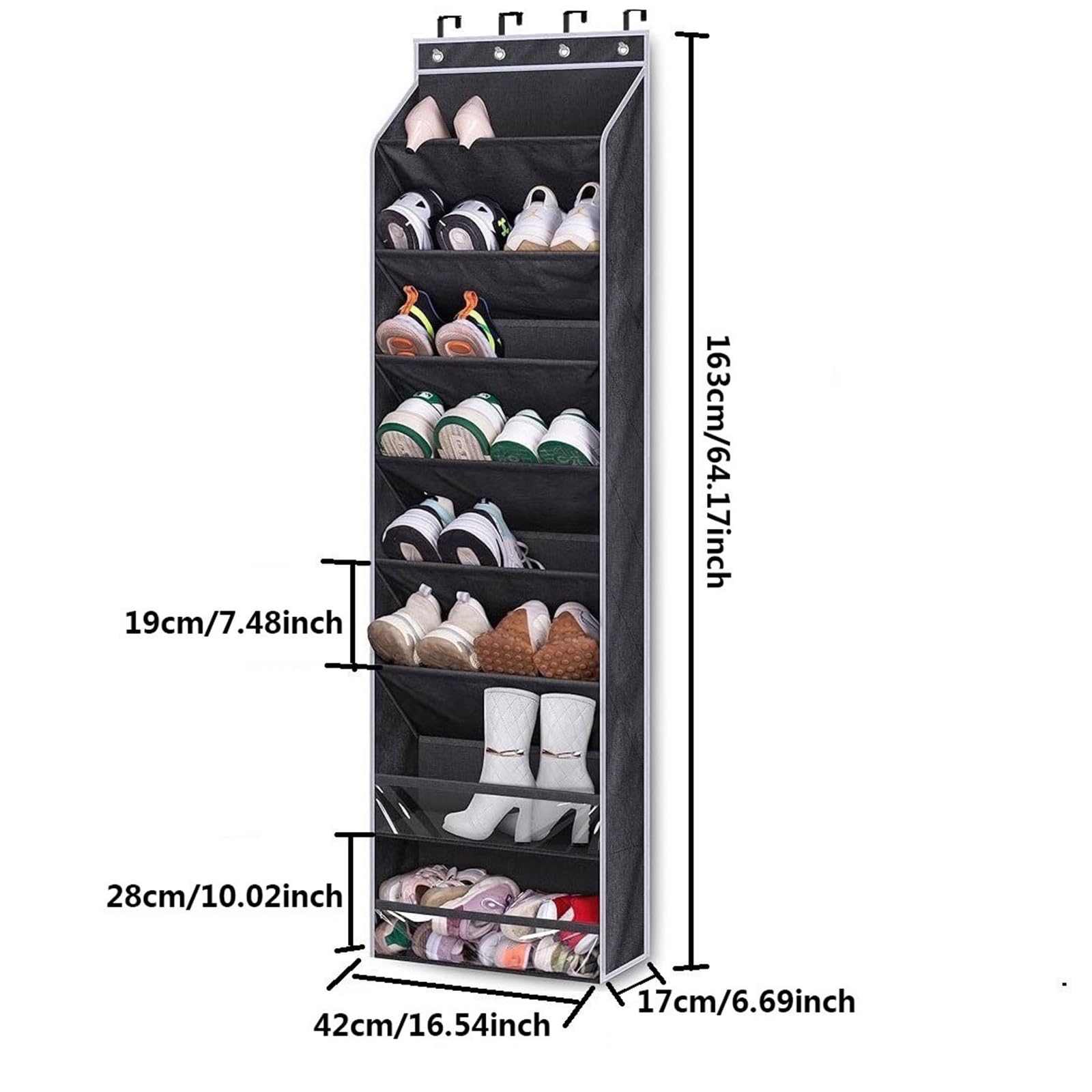 Organizador de zapatos colgante con bolsillo grande de tela Oxford sobre la puerta, clasificador de zapatos para almacenamiento multiusos de calzado