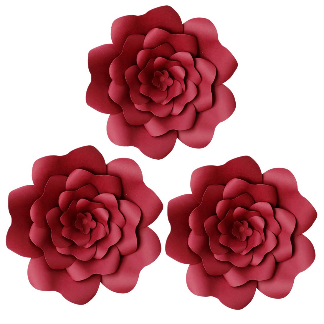 Daily Mall Paper Flower Decorations DIY Handcrafted Flowers Party Wedding Flower Giant Paper Flower Wall Backdrop Flower for Nursery Birthday Bay Shower (Burgundy, 3pcs-16'')