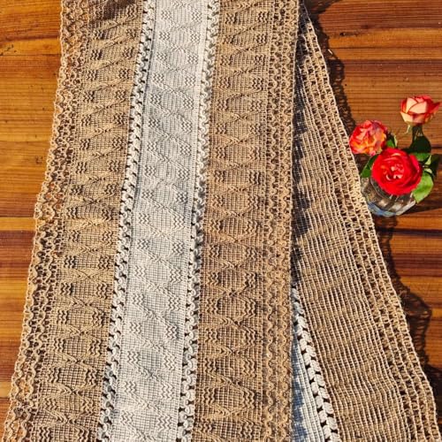 Image of HomeCloud Croshia Woven Table placemat - Heat Resistant, Washable Table Decoration for Dining, Office, Kitchen, Hotel, and Home (Runner Beige White, Set of 1)