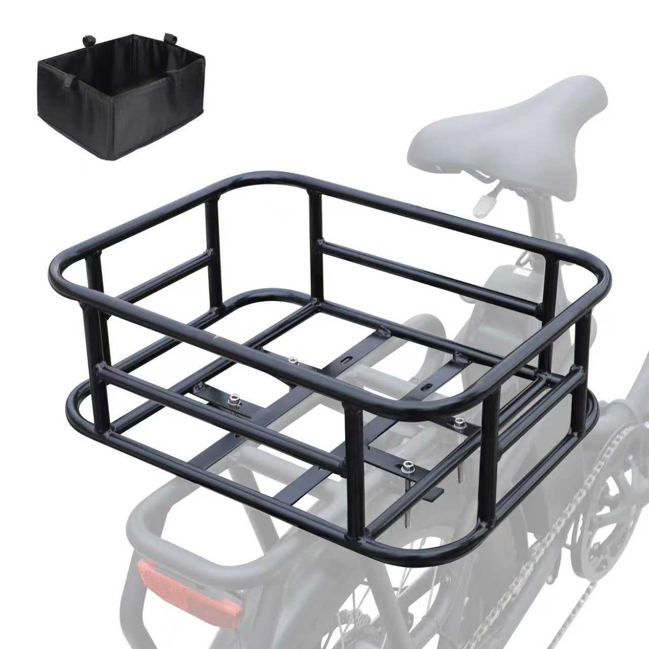 ZUKKA Cesta trasera de bicicleta para bicicletas eléctricas, cesta grande de metal trasera con forro grueso para bicicleta, bicicleta eléctrica, 43 × 32 × 15 cm