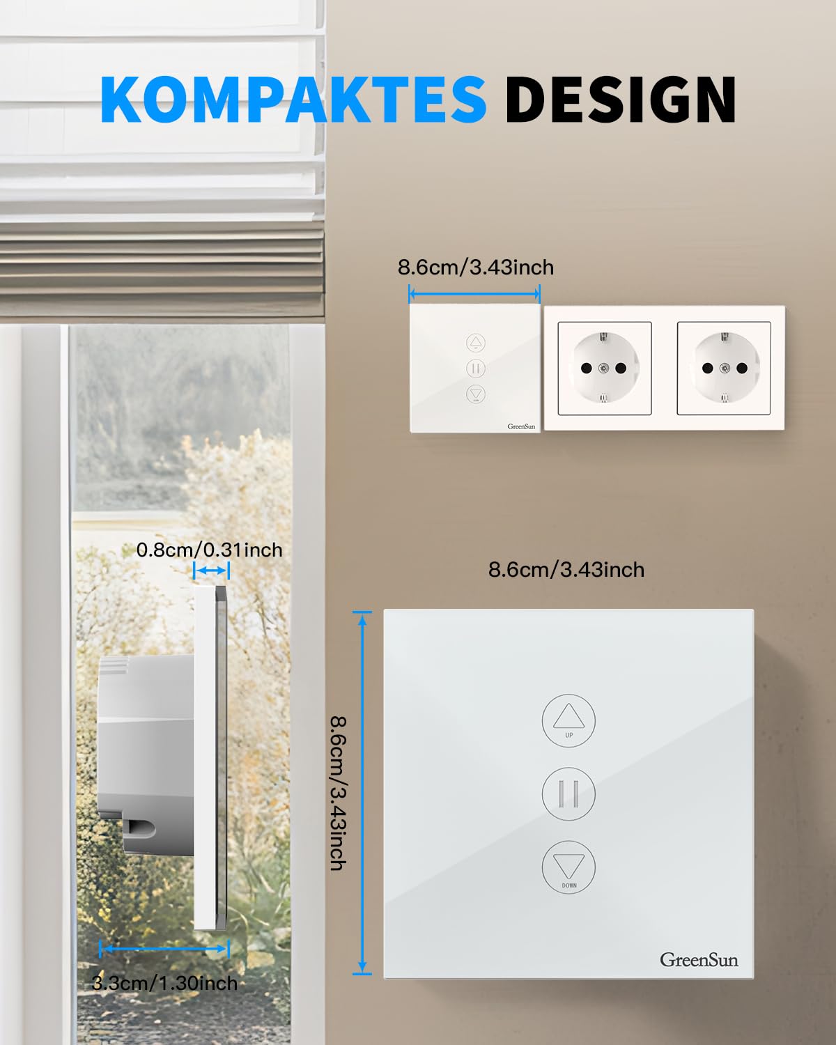 GreenSun WLAN Smart Rolladenschalter - Jalousien Schalter mit steuerbarer LED, Smart Rolladen Zeitschaltuhr Rolladensteuerung kompatibel mit Echo Alexa/Google, 4 Stücke