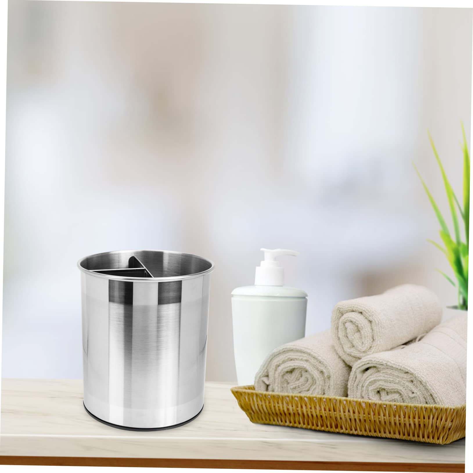 Angoily Porte-ustensiles Cuisine Rotatif Acier Inoxydable Seau à Couverts Multi-compartiments pour Rangement Pratique