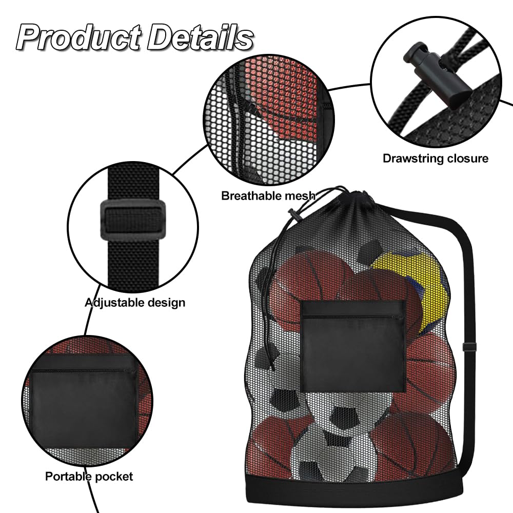 Bolsa Portátil Extragrande para 10-12 Pelotas Resistente Impermeable Saco de Malla Fútbol Baloncesto Voleibol Tenis