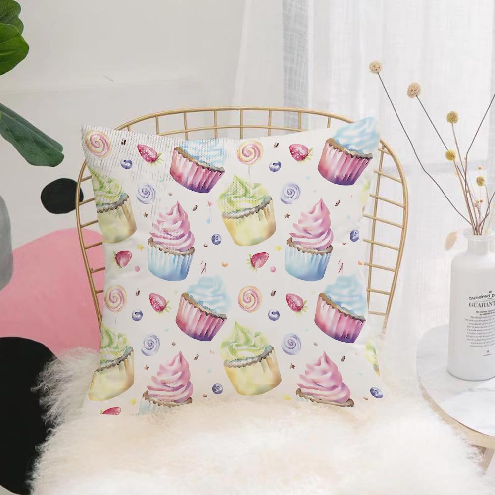 Hyosxw Seamless Pattern With Watercolor Cupcakes Is - A10 Cushion Cover,Throw Pillow Case Home Decorative For Living Room Bedroom Sofa Chair 18X18 Inch,Seamless Pattern With Watercolor Cupcakes Isolated On Blue Background. Hand Dra,Pillowcase 45X45cm