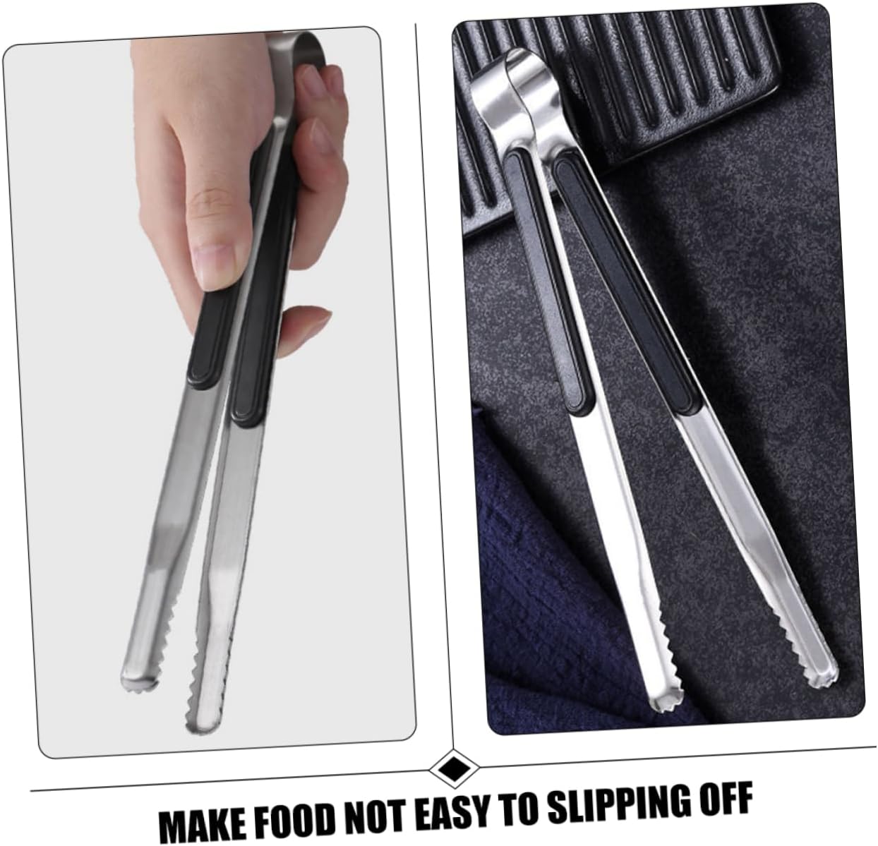 VANZACK 12pcs Ergonomic Food Serving Tongs Non- Handles for Bbq Cooking and Toasting Kitchen Utensils for Home and Restaurant Use