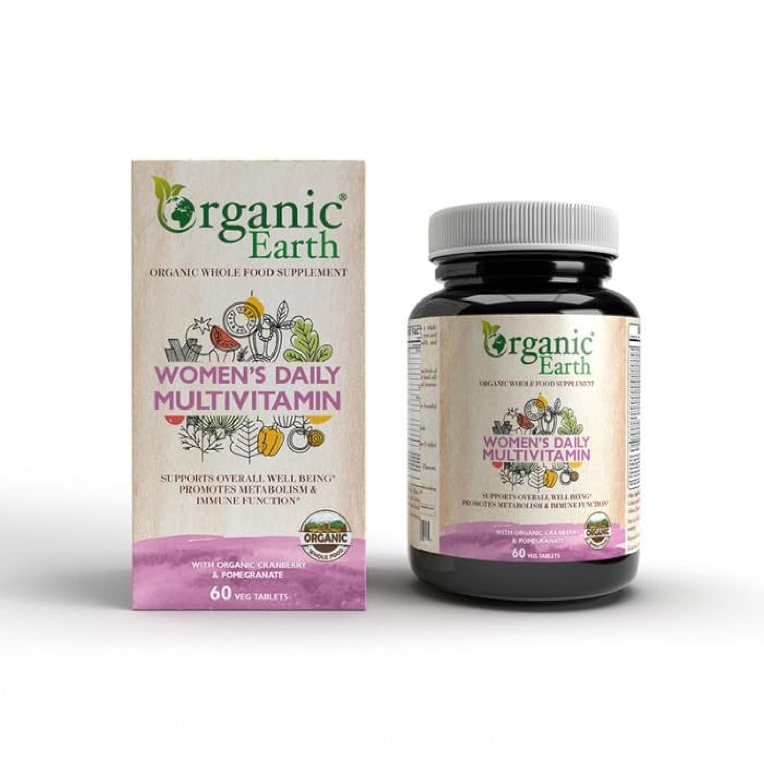 – Organic Earth Plant Based Women’s Daily Multivitamins I Promote Immune System Health, Heart Health, & Stress| Vegan, Gluten Free, Clean Nutrition I 60 Capsules