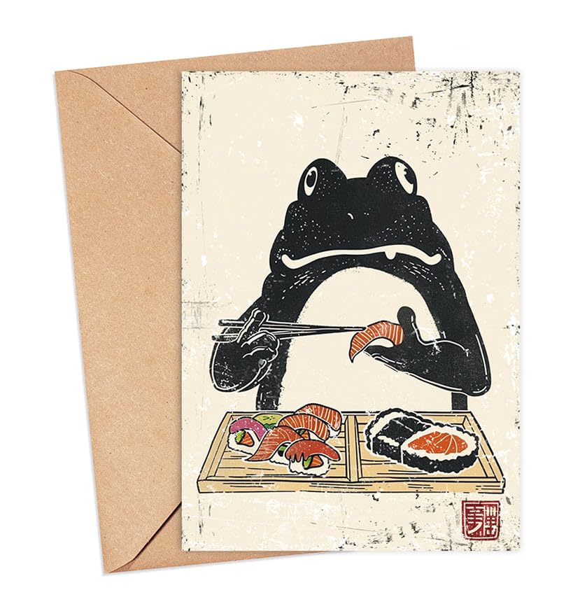 Sushi Ezen Frog Card, Happy Birthday Card, Birthday Gift For Him And Her, Sushi Ezen Frog Birthday Gift, Gift Ideas, Sushi Ezen Frog Happy Birthday Card Japanese Ezen, Sushi Lovers Card